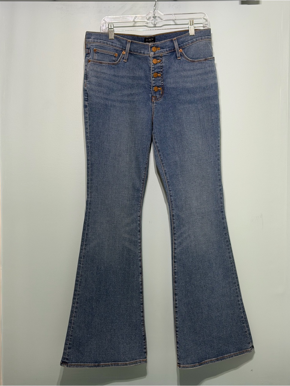 J.Crew Full Length Flare Jeans Size 29 High Rise Button Fly Light Wash Denim